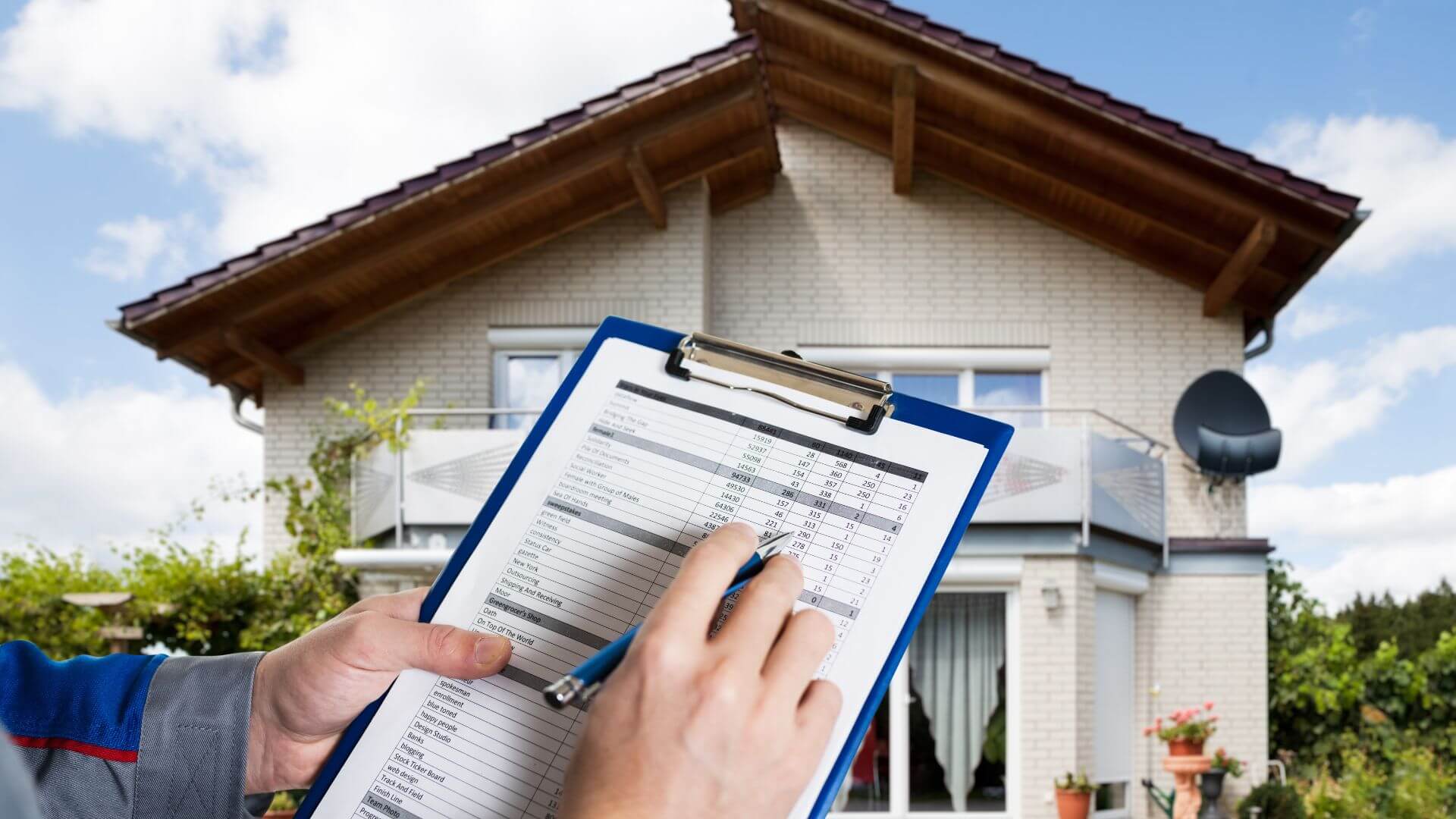 Person holding a checklist during a property inspection in front of a rental home, illustrating steps for preparing for a rental inspection in South Australia.