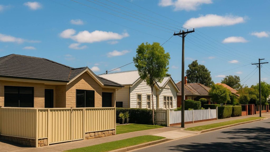 A suburban South Australian street lined with modern houses and greenery, representing the property landscape where understanding encumbrances and easements is essential for buyers and sellers.