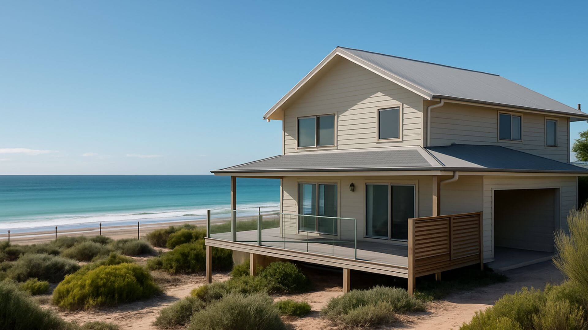 A modern coastal home near the beach, representing the balance between holiday rentals and long-term leases as part of an effective rental strategy.