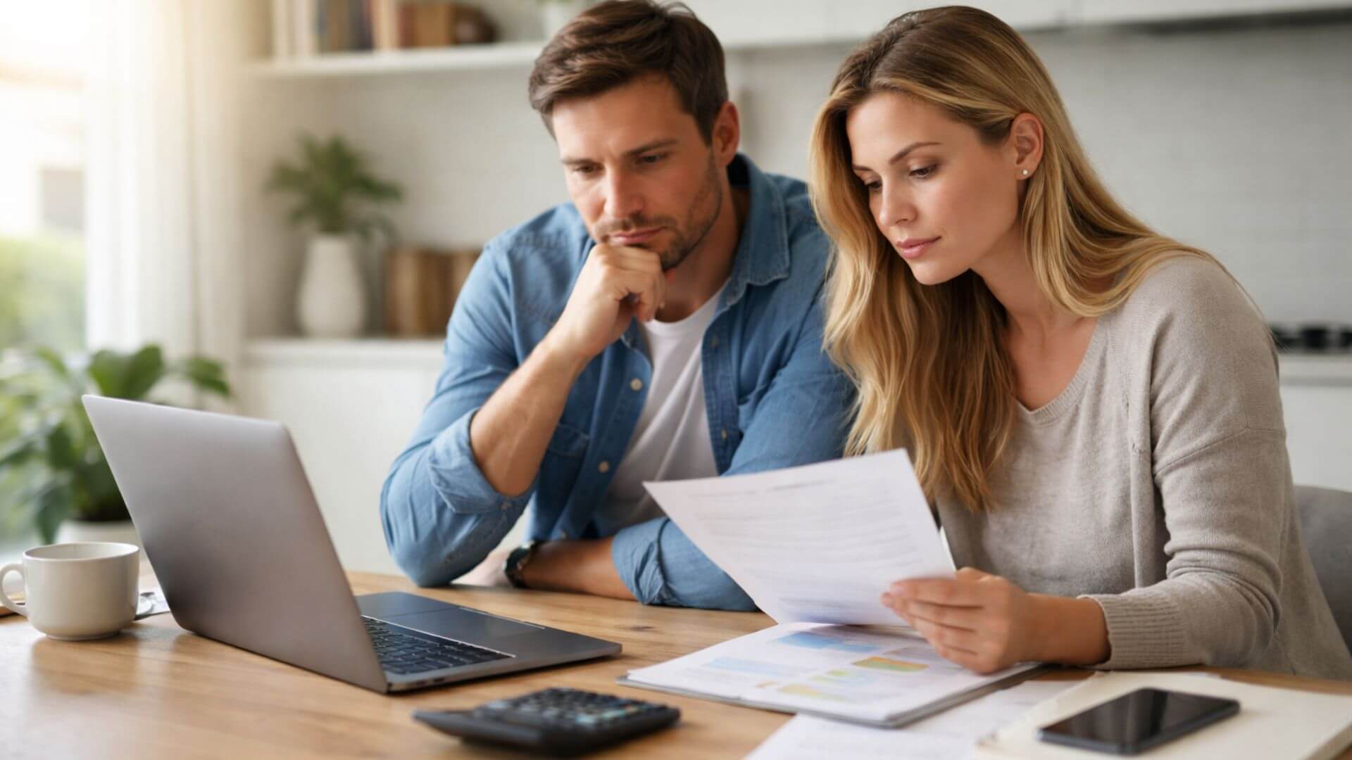 Quality tenants reviewing rental information and paperwork at a kitchen table, representing thoughtful decision-making and the importance of clear, professional property marketing.